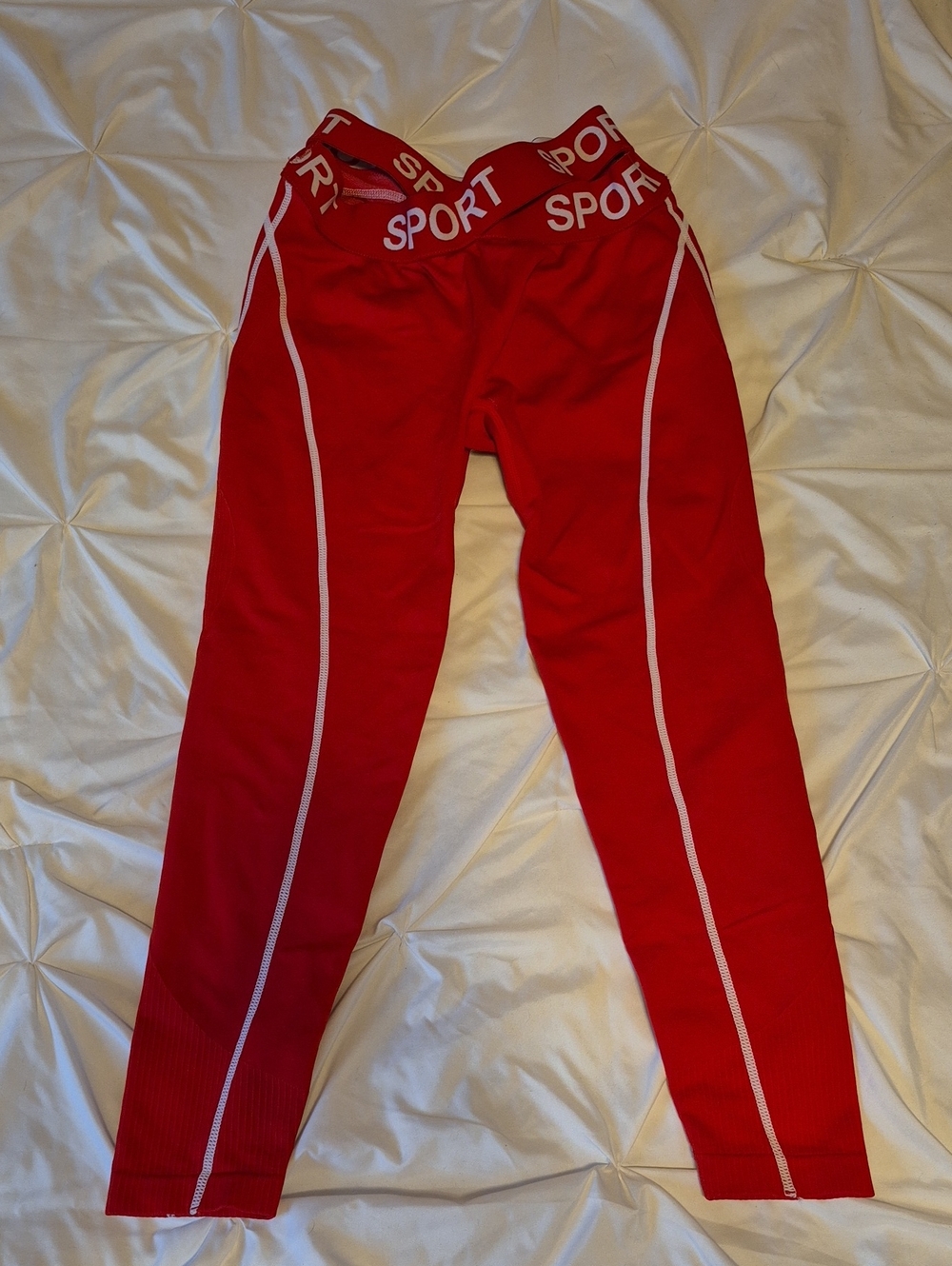 Adult STRECHY Red Sport Leggings with Contrast Piping